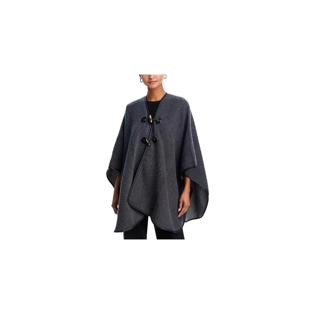 AQUA Women's Ruana Poncho Cape Wrap Reversible Toggle Closure Charcoal Gray OS